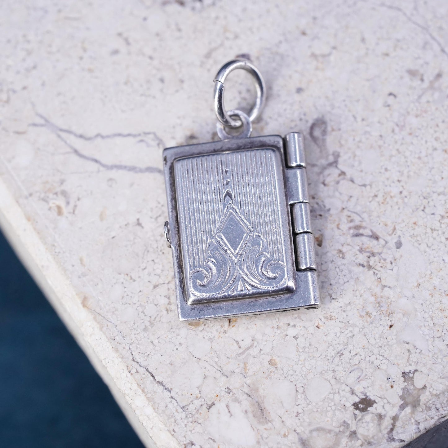 Vintage Sterling silver handmade pendant, 925 rectangular 4 photos locket