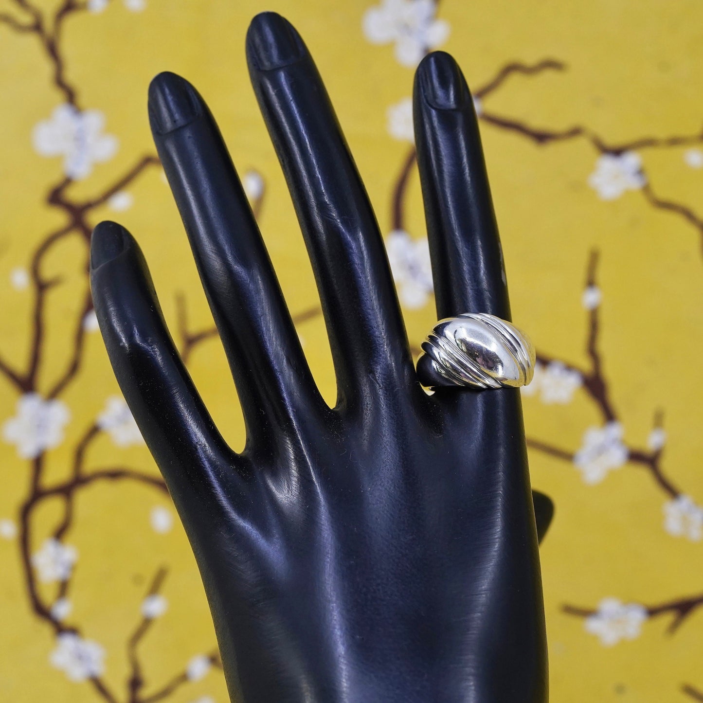 size 7.5, vintage Kabana Sterling silver handmade ring, 925 wide ribbed band