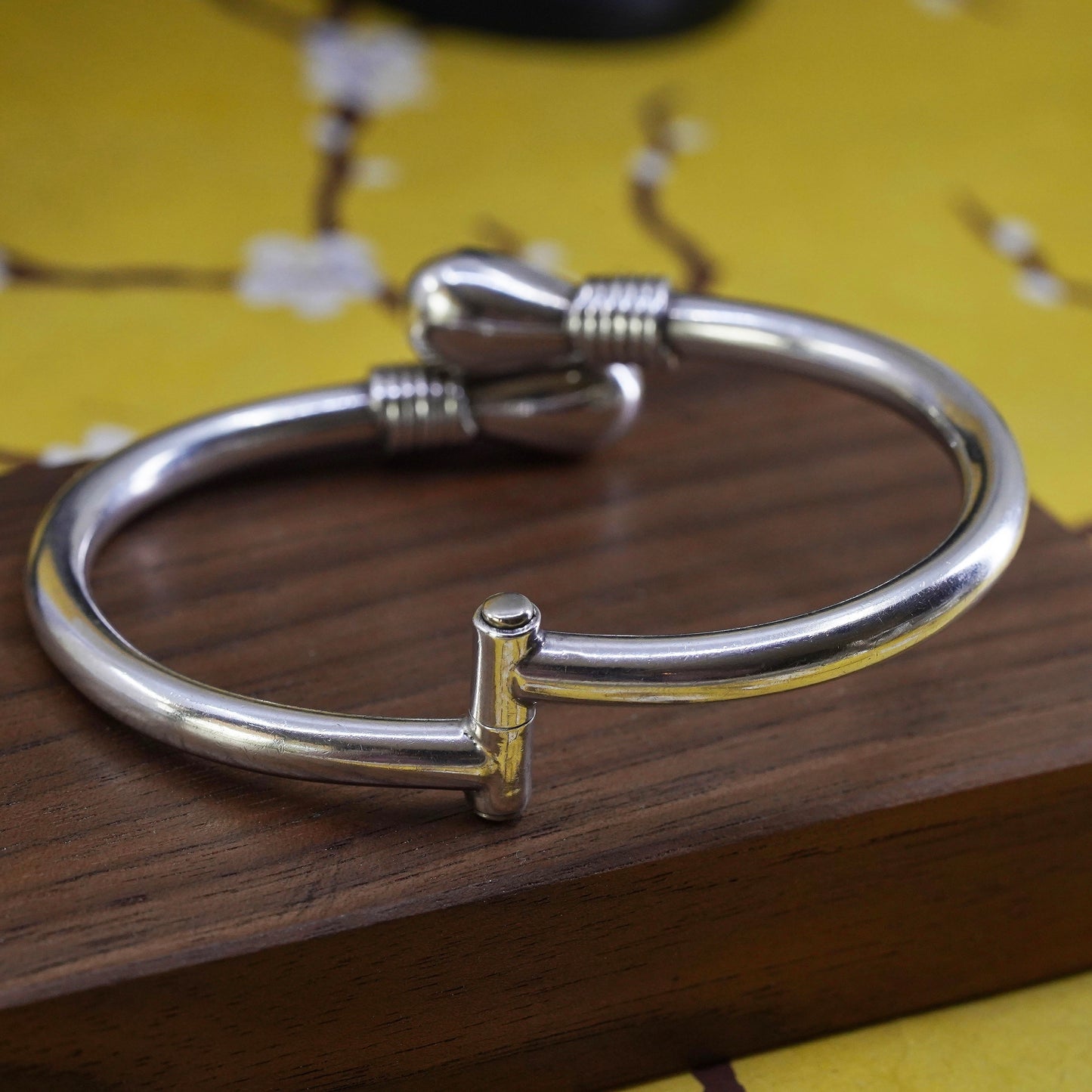 Vintage Sterling silver handmade bracelet, 925 bangle with teardrop ends