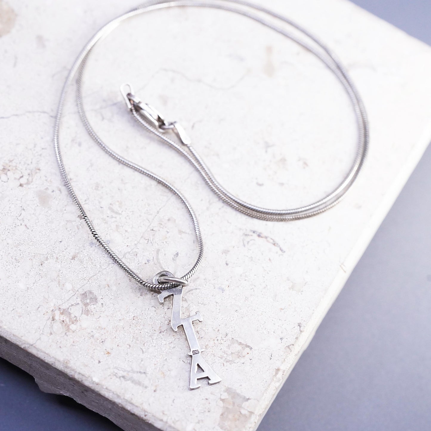 16", Sterling Silver 925 Zeta Tau Alpha ZTA Necklace 925 Greek Letter Charm