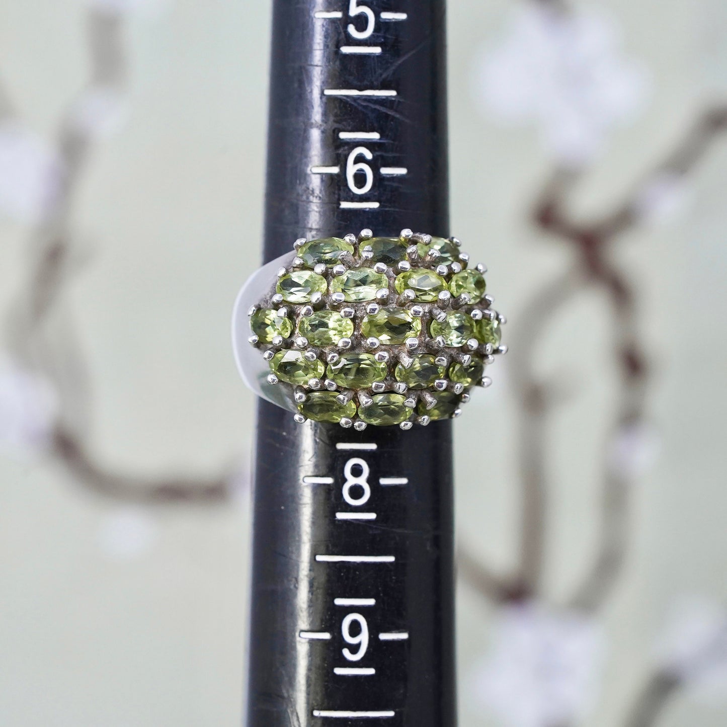 Size 7, vintage Sterling silver handmade ring, 925 band with cluster peridot