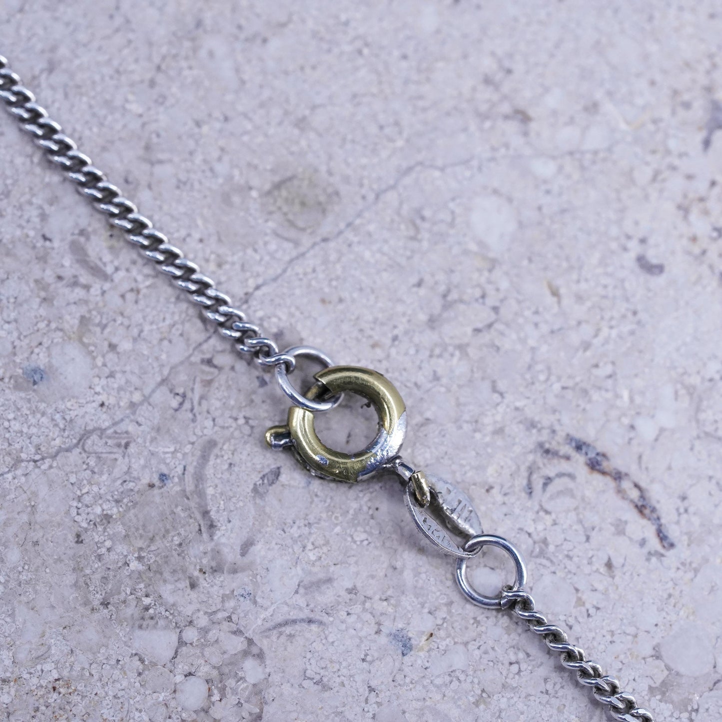 16”, VTG Sterling silver necklace, 925 curb chain purple enamel sandal pendant