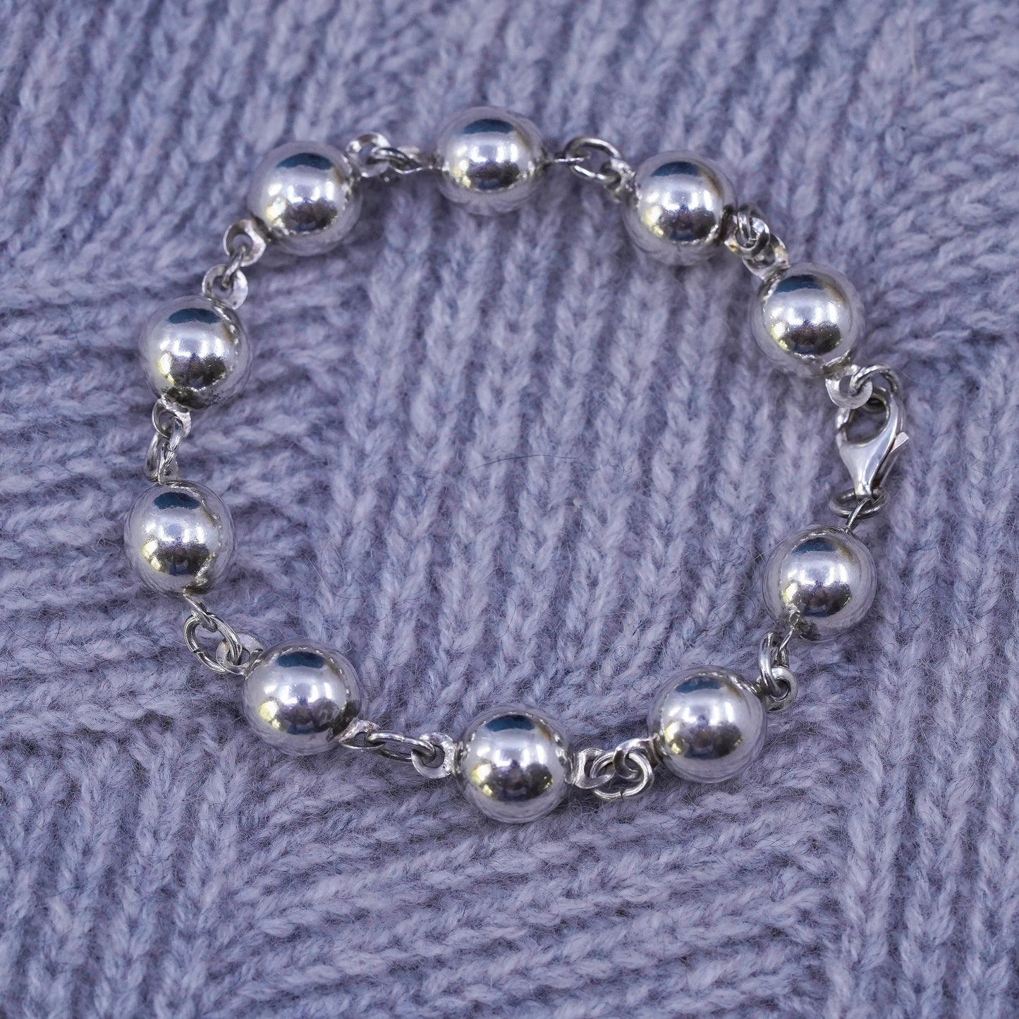 6.75", 9mm, vintage Sterling silver handmade bracelet, 925 beads bracelet