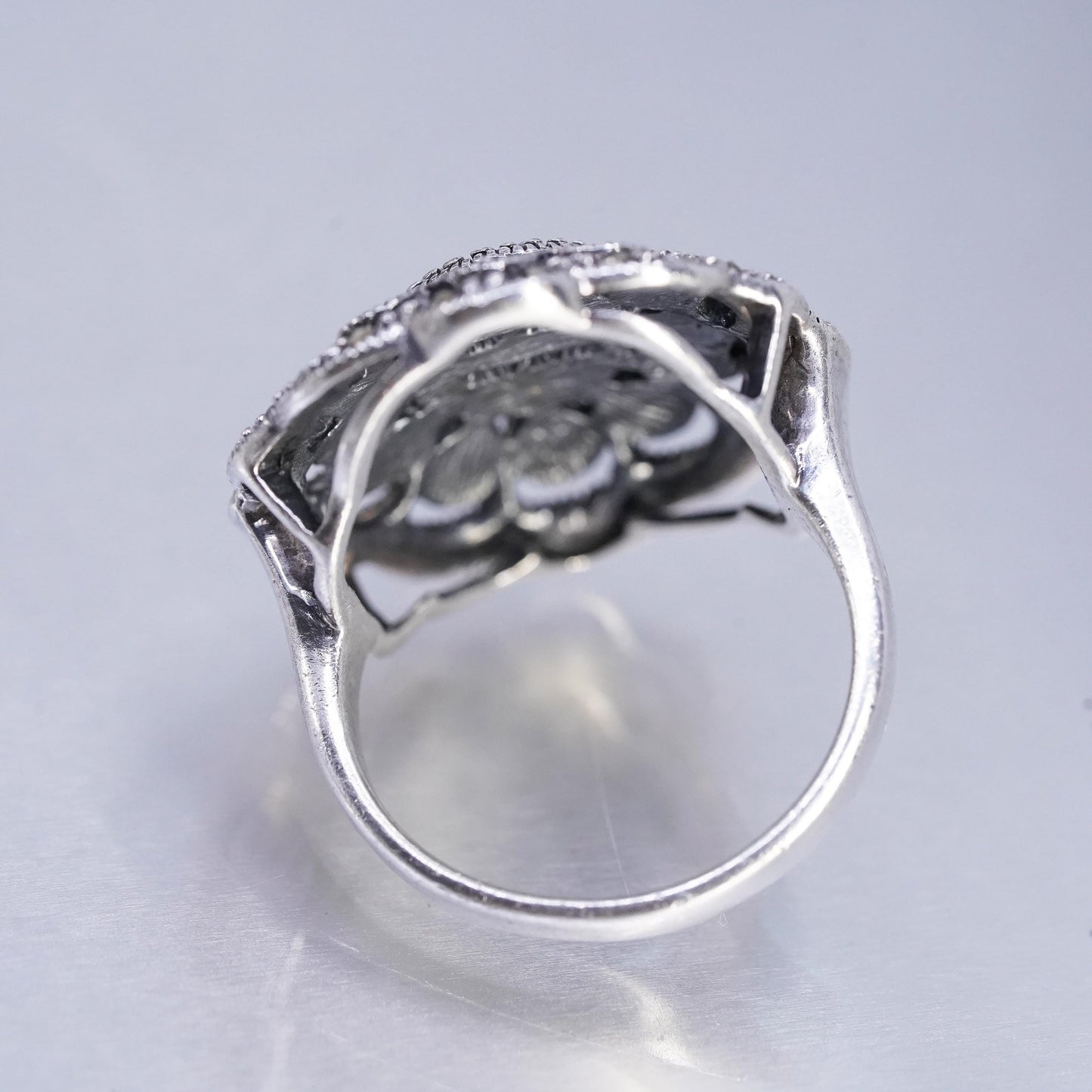 Size 10.5 southwestern Sterling 925 silver ring filigree band cluster marcasite