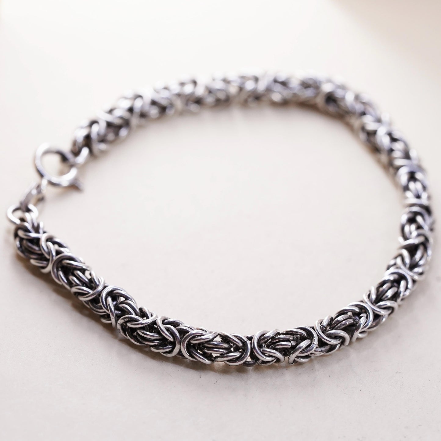 7.25", Italian bold Sterling silver bracelet, 925 Byzantine, birdcage chain