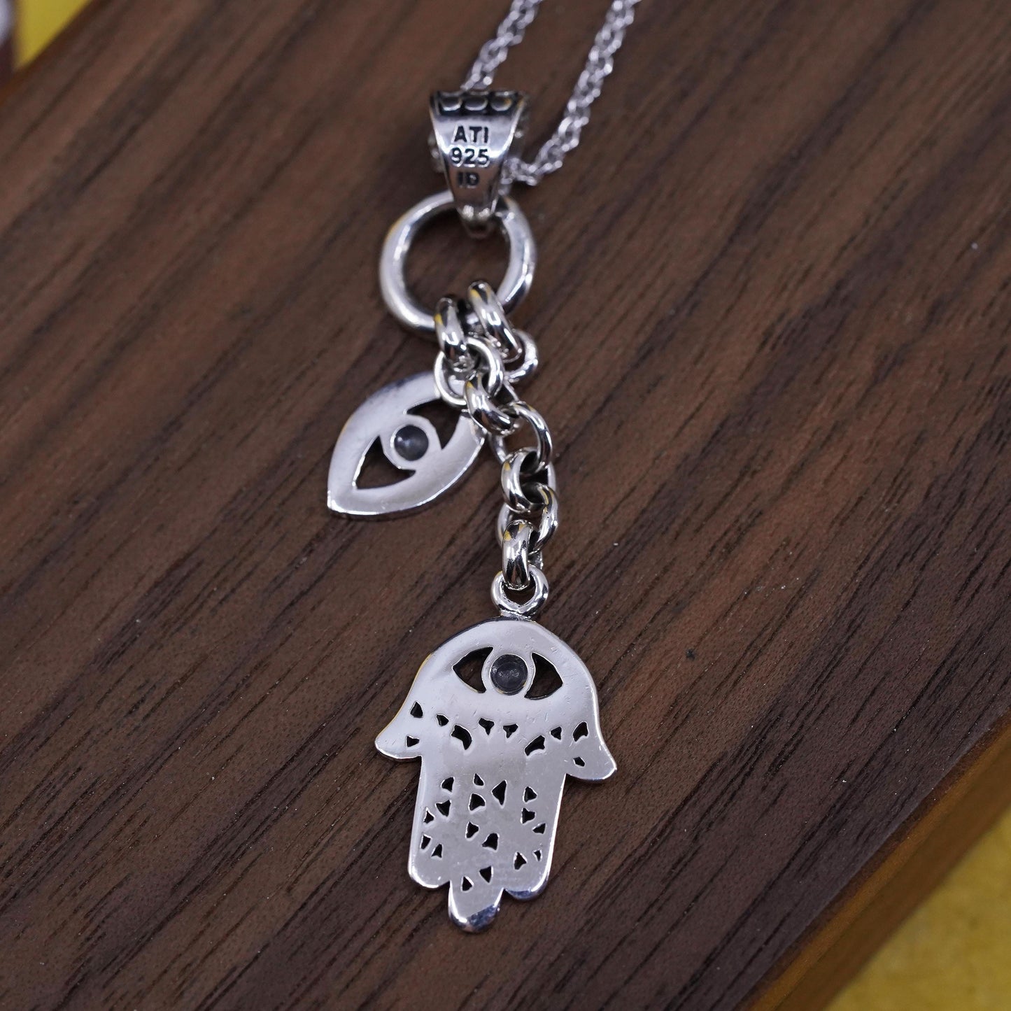 16+2” Sterling 925 silver rope necklace hamsa healing hand, evil eye pendants
