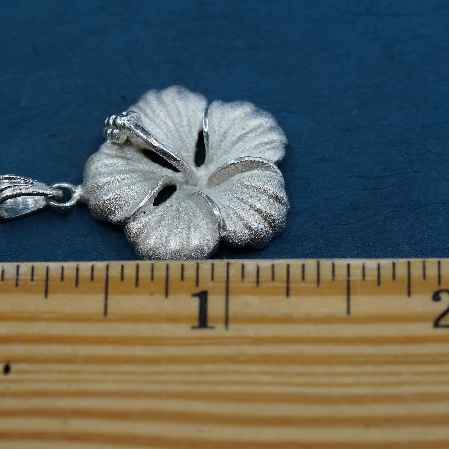 Sterling silver handmade pendant, matte 925 Hawaii state flower Hibiscus charm