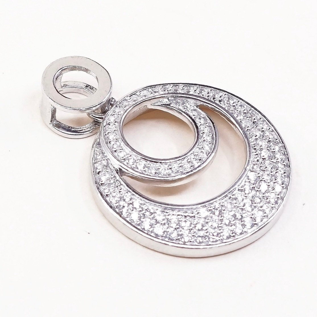 VTG Sterling silver handmade pendant, 925 circle with round crystal