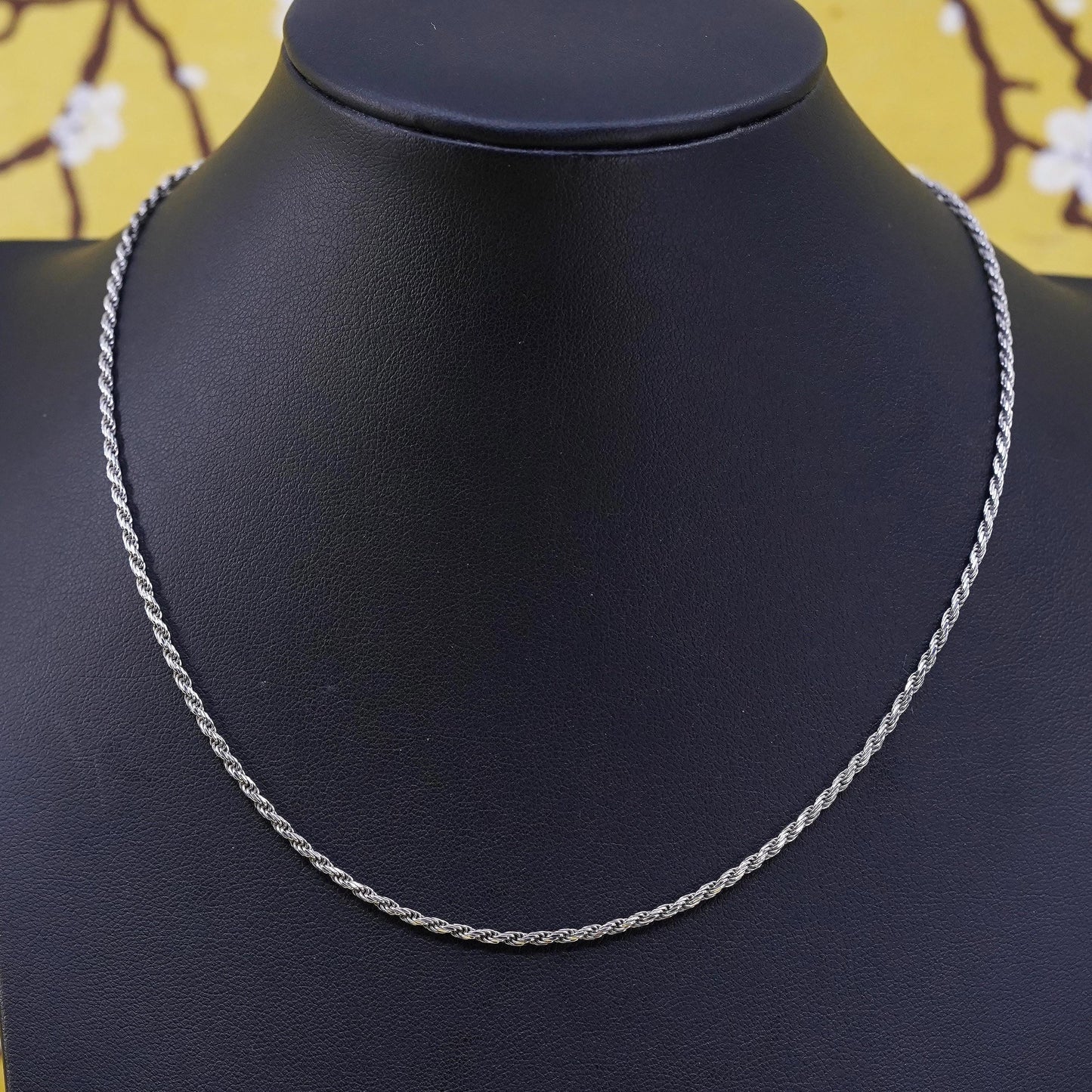 16" 2mm, vintage Italian Sterling silver necklace, 925 diamond rope chain