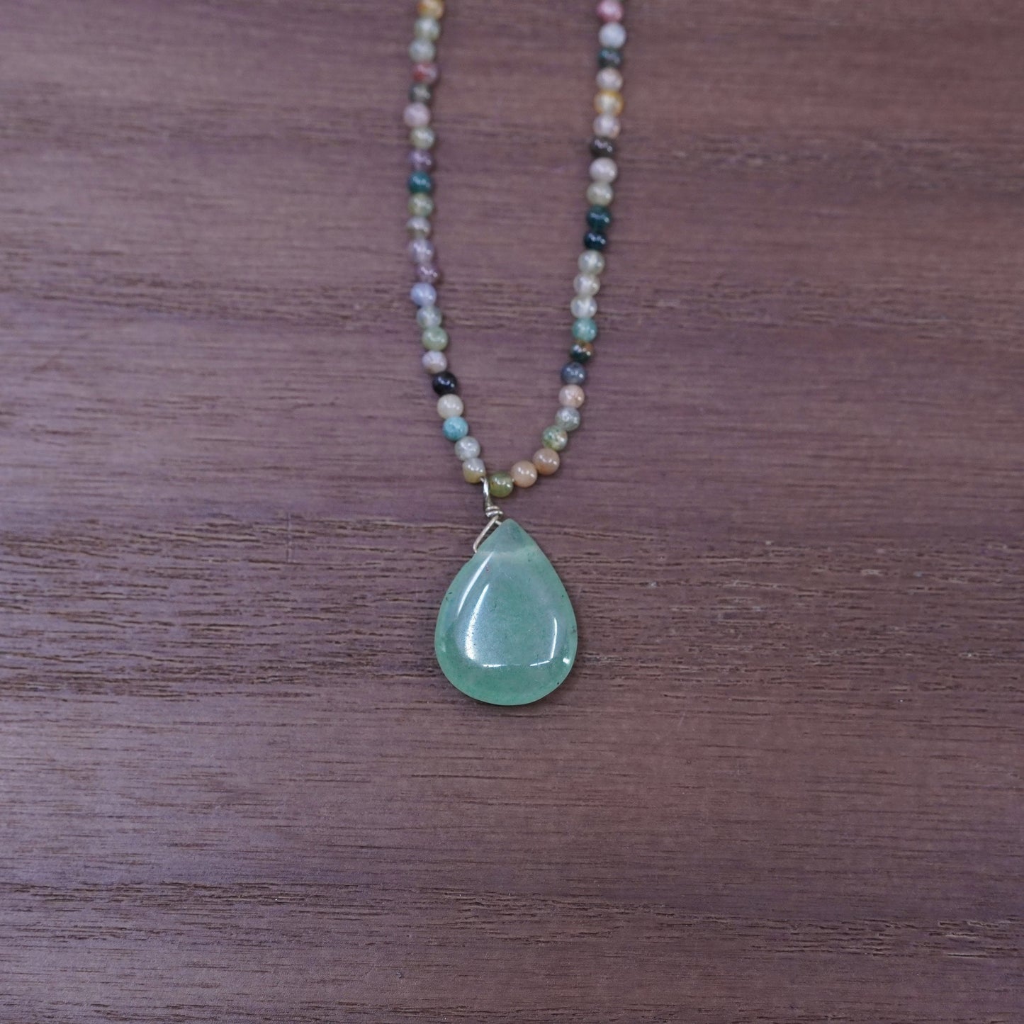 18+2”, Sterling silver 925 handmade necklace, beads chain teardrop jade pendant
