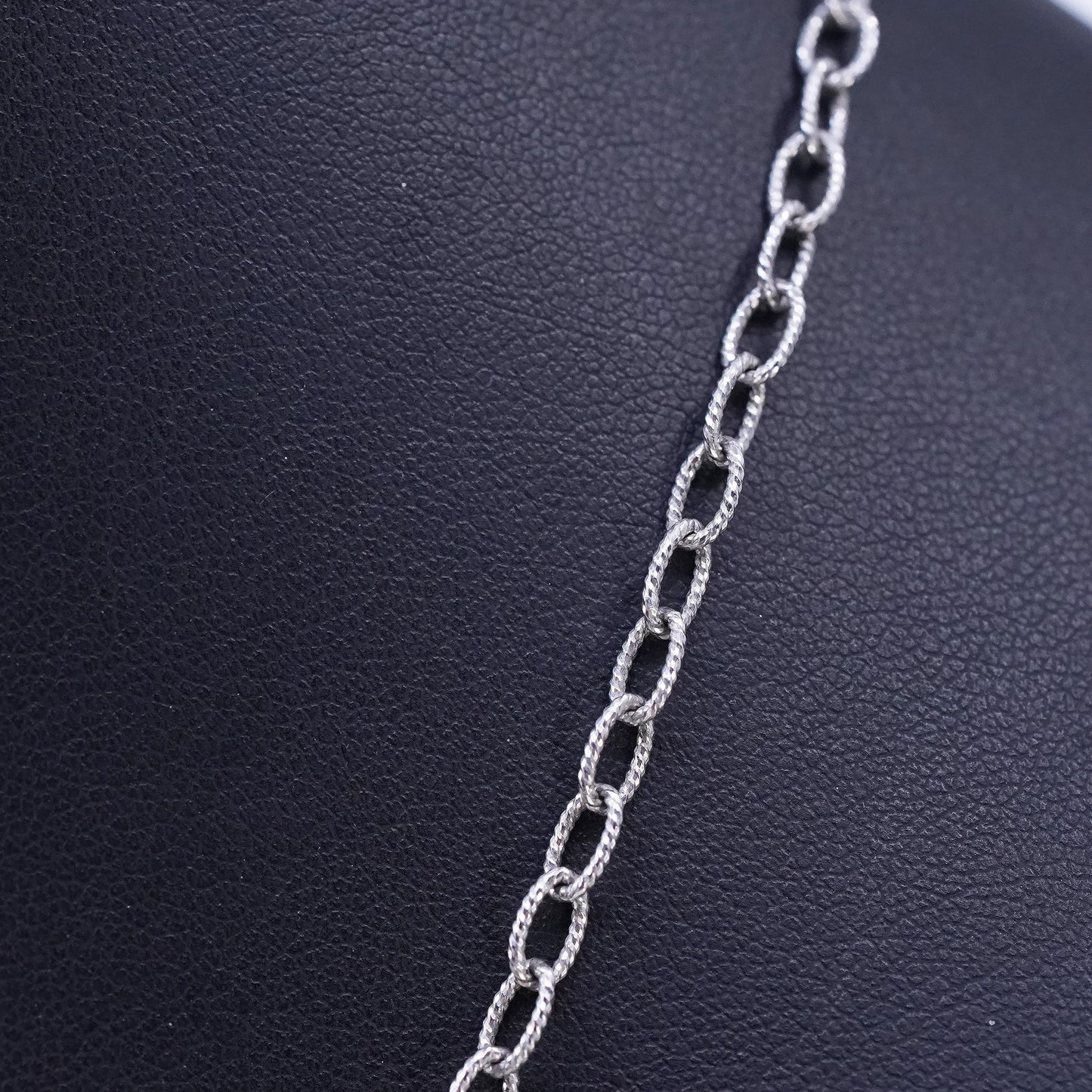 18" 4mm, vintage Italian 925 sterling silver textured oval chain necklace