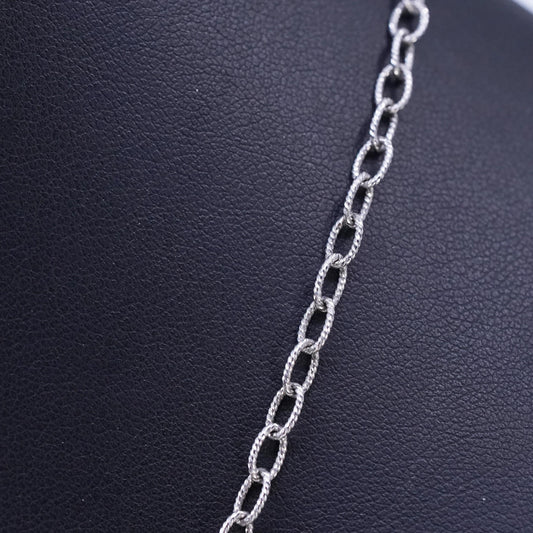 18" 4mm, vintage Italian 925 sterling silver textured oval chain necklace