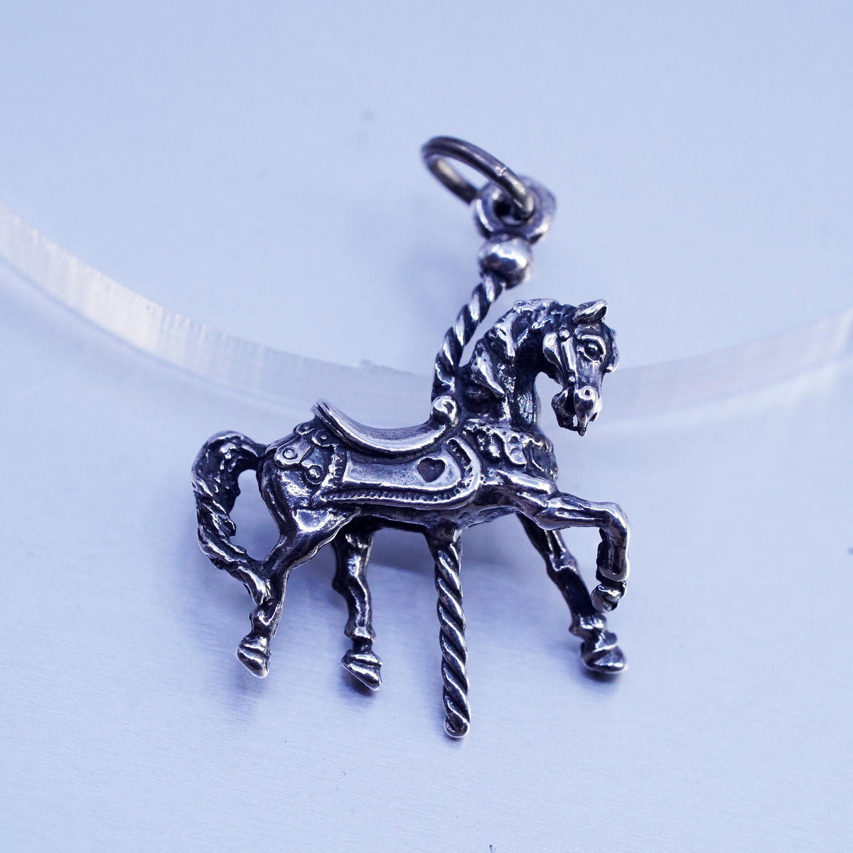 VTG Sterling Silver 925 Carousel Horse Charm Pendant, Merry Go Amusement Park