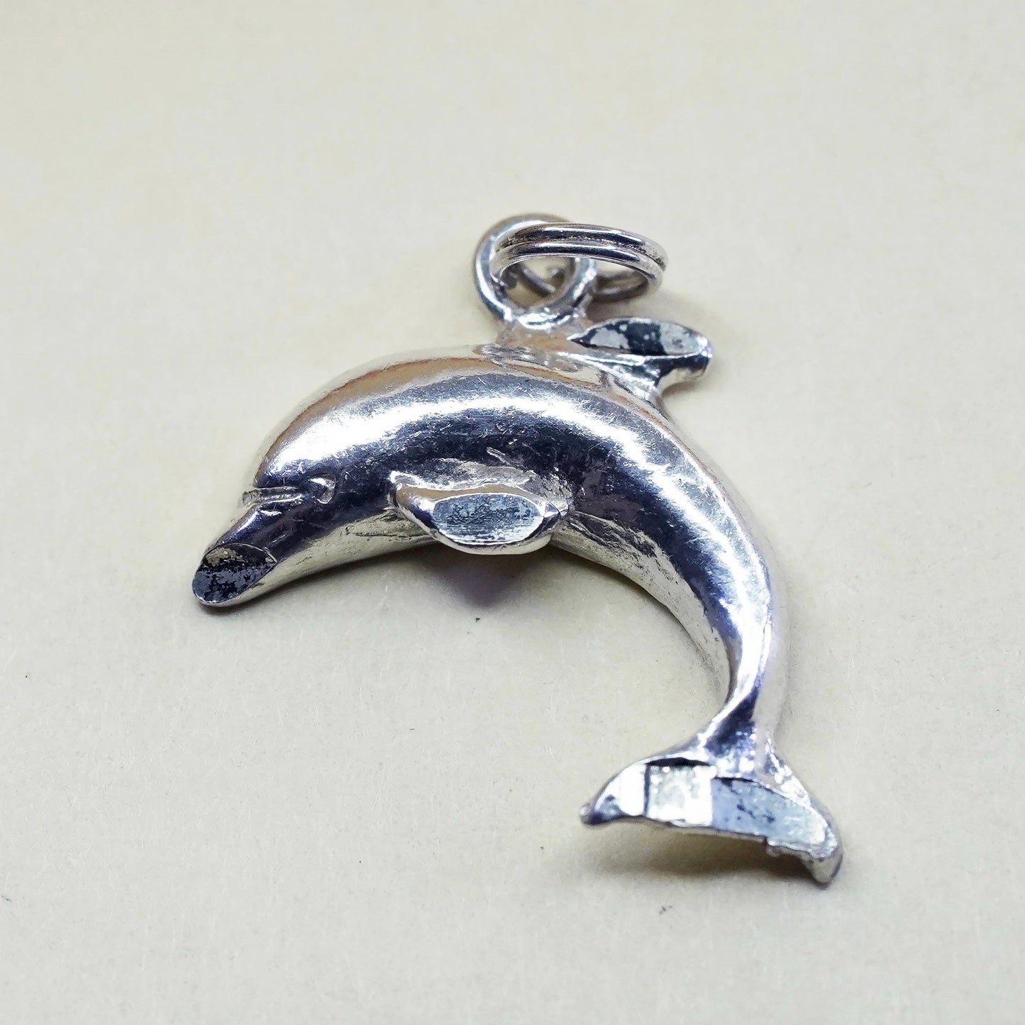 Vintage sterling silver dolphin pendant, 925 charm