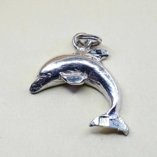 Vintage sterling silver dolphin pendant, 925 charm