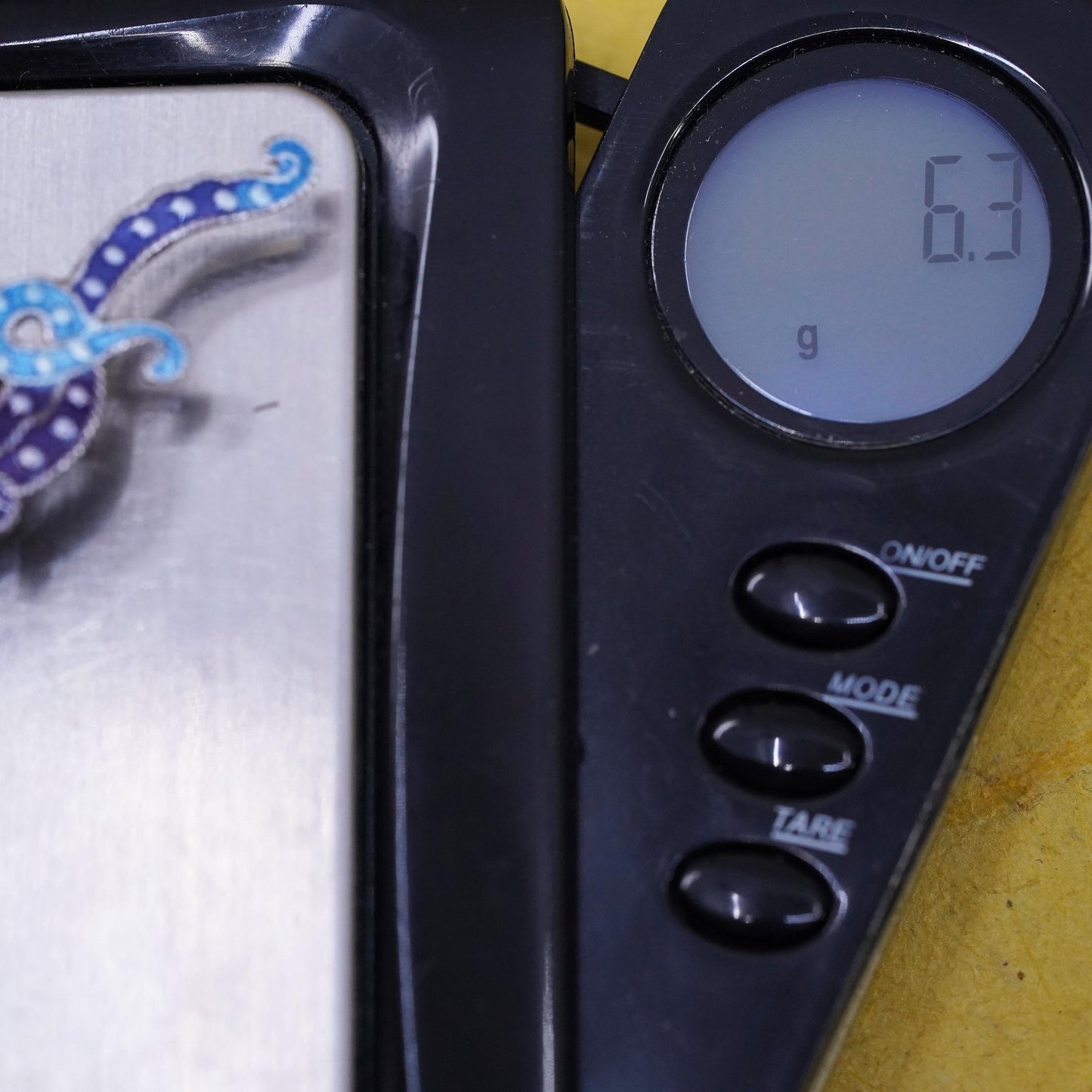 Vintage antique handmade sterling silver 925 blue octopus brooch with enamel