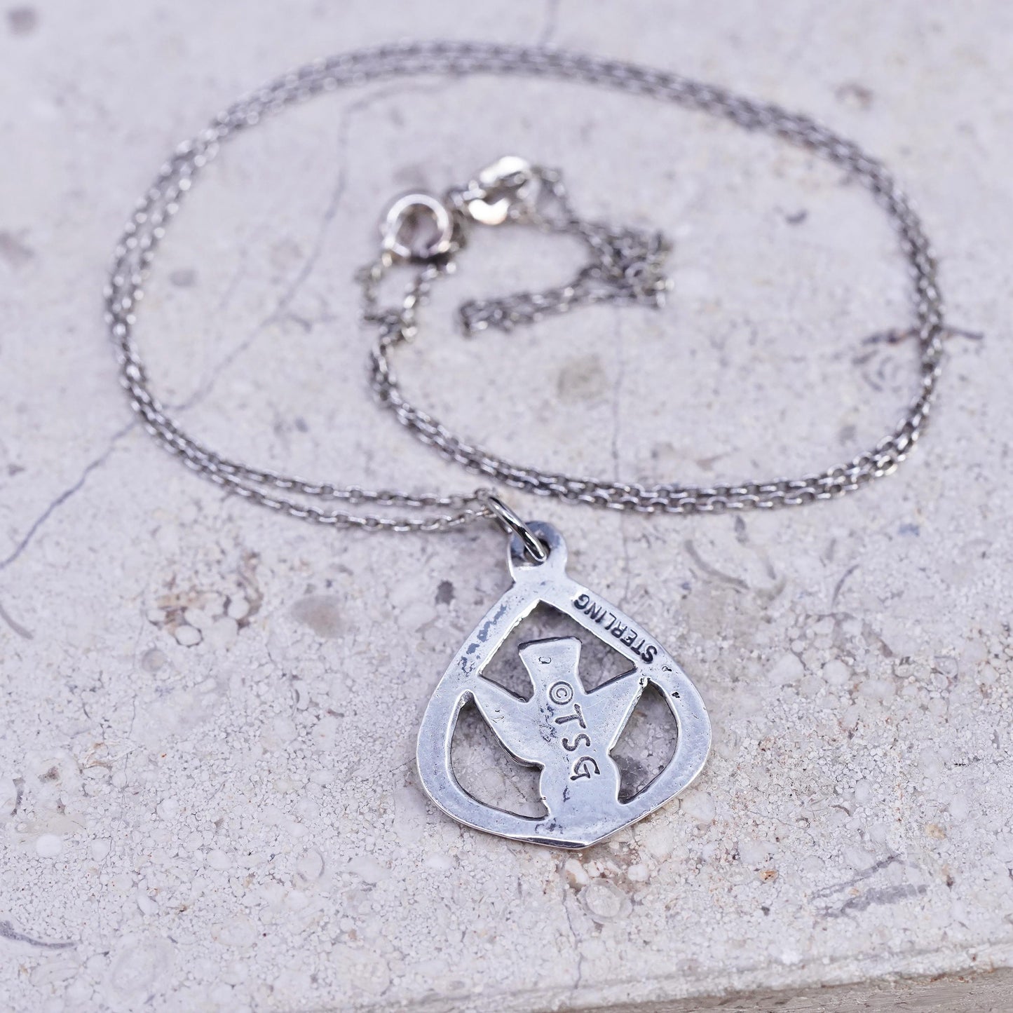 18" Sterling silver handmade necklace, 925 circle chain peace bird dove pendant