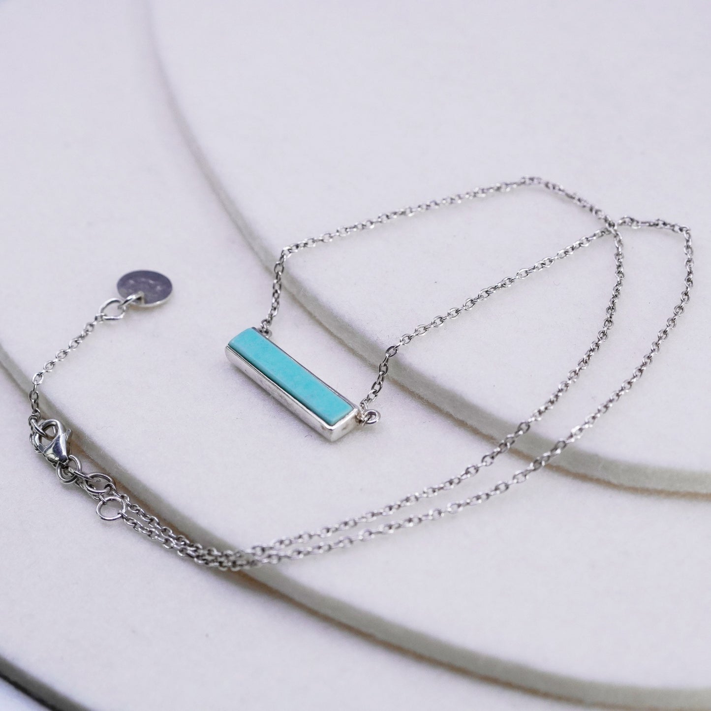 16+2”, Pura Vida Sterling 925 silver handmade necklace w/ turquoise bar pendant