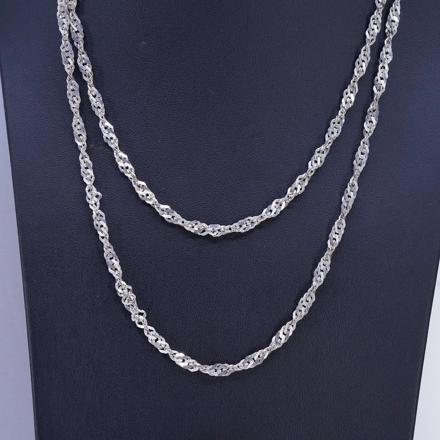 38" 4mm, vintage Sterling 925 silver extra long twisted curb chain necklace