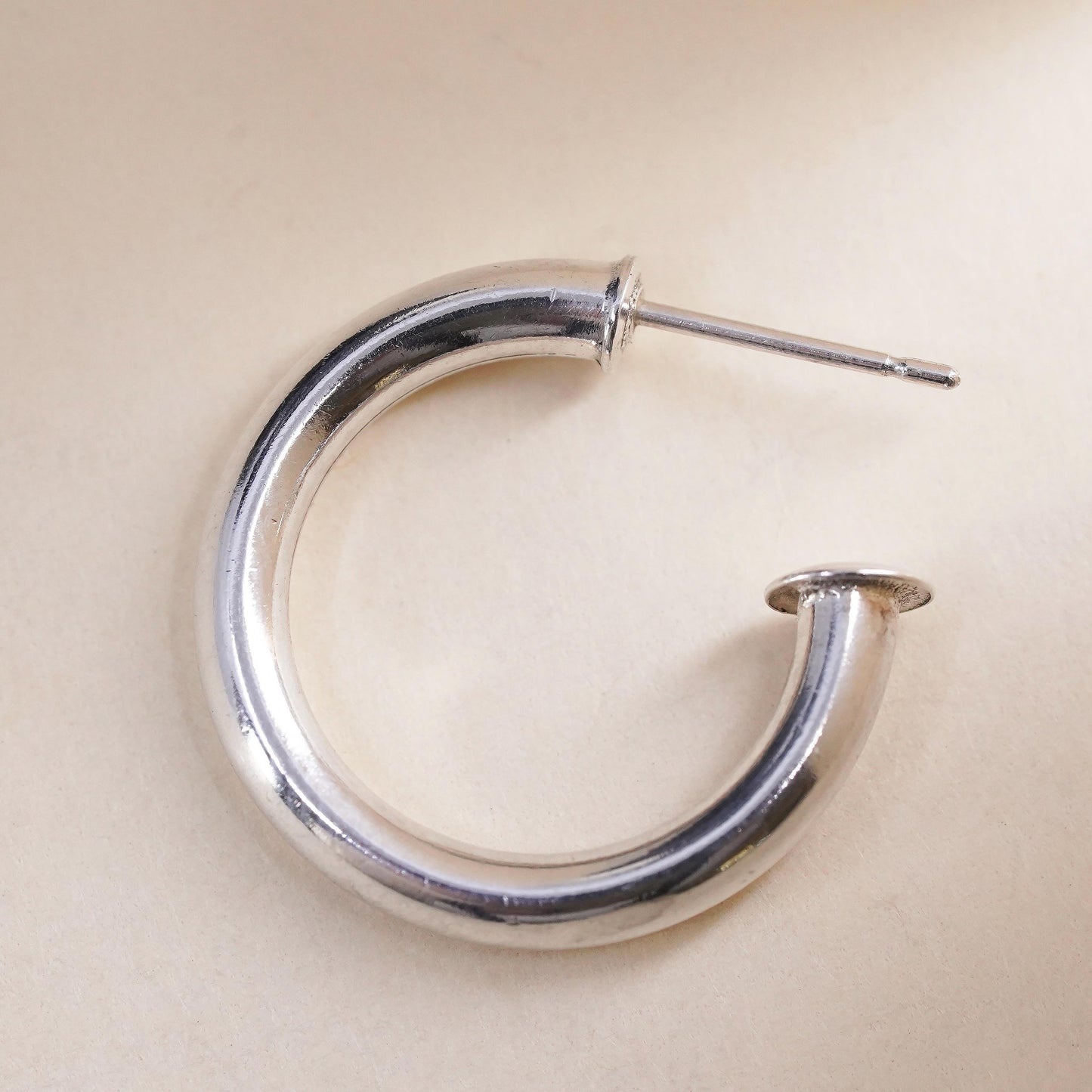 0.75", Vintage sterling silver single earring, minimalist primitive hoop stud