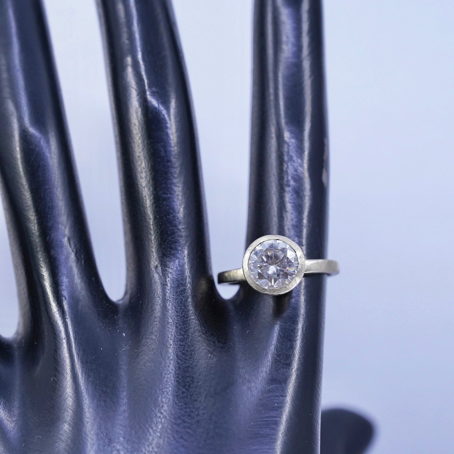 Size 7, vintage matte brass handmade ring with clear cz
