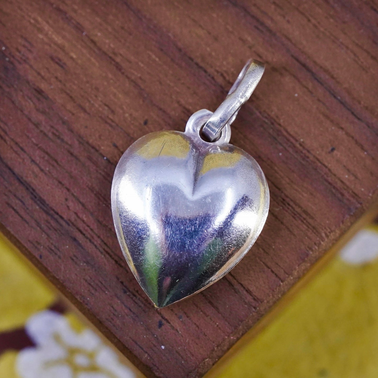 Vintage Sterling silver handmade heart pendant, puffy 900 silver charm