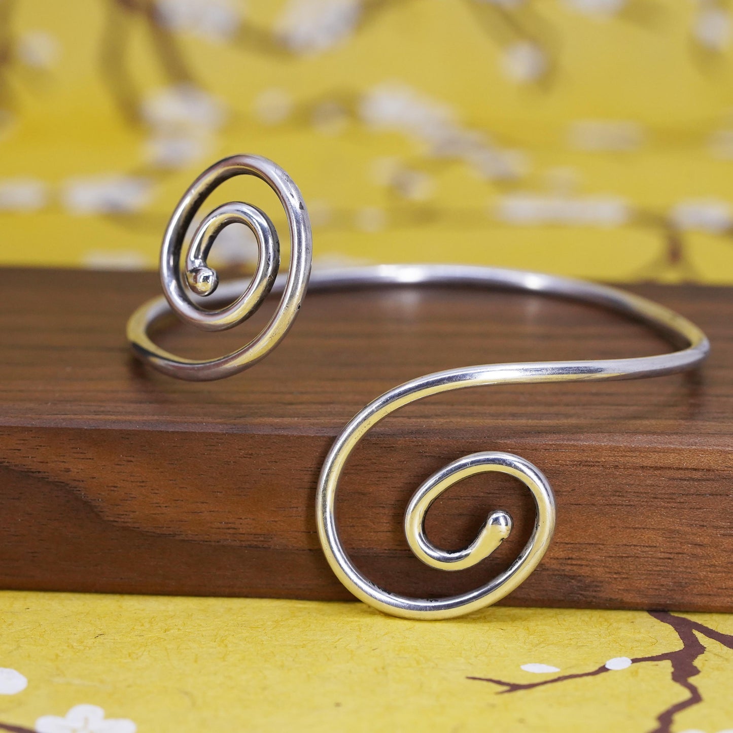 8”, Native American Dennis Ramone Sterling silver bracelet, 925 spiral cuff