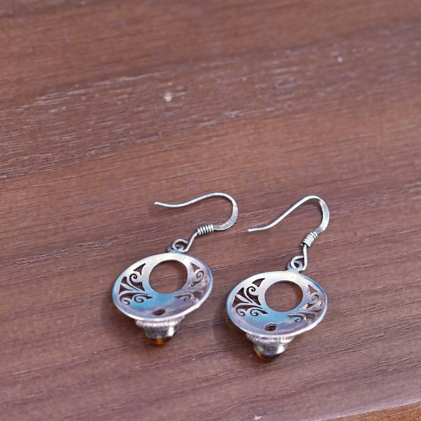 Sterling silver handmade earrings, 925 filigree circle golden tiger eye beads