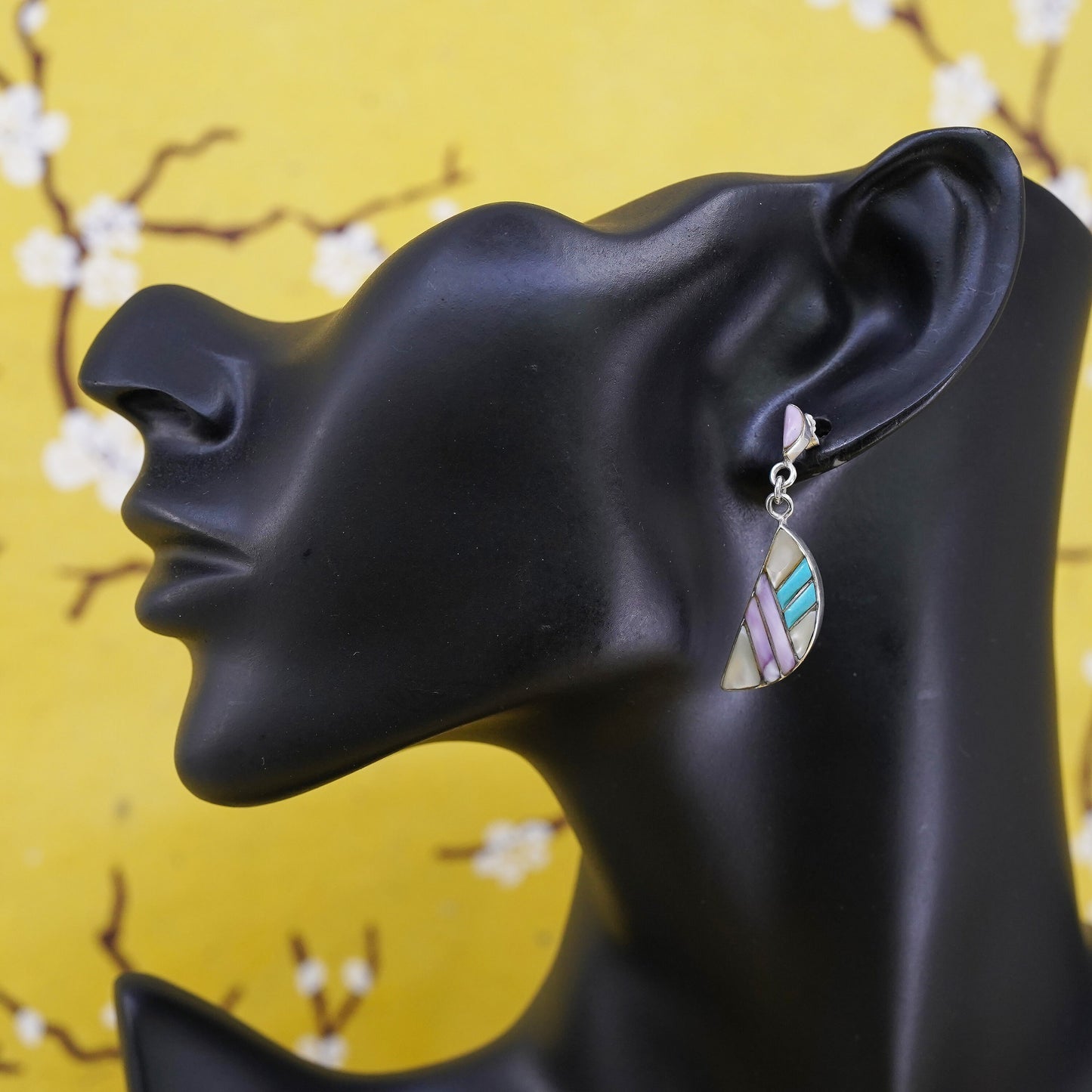 Native American Navajo Sterling silver earrings, southwestern 925 half circle