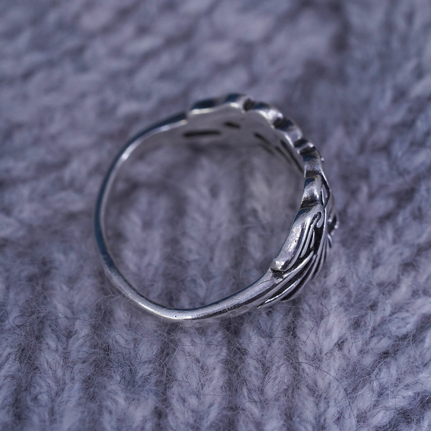 Size 5.5, sterling silver handmade ring, 925 filigree heart angel band cross