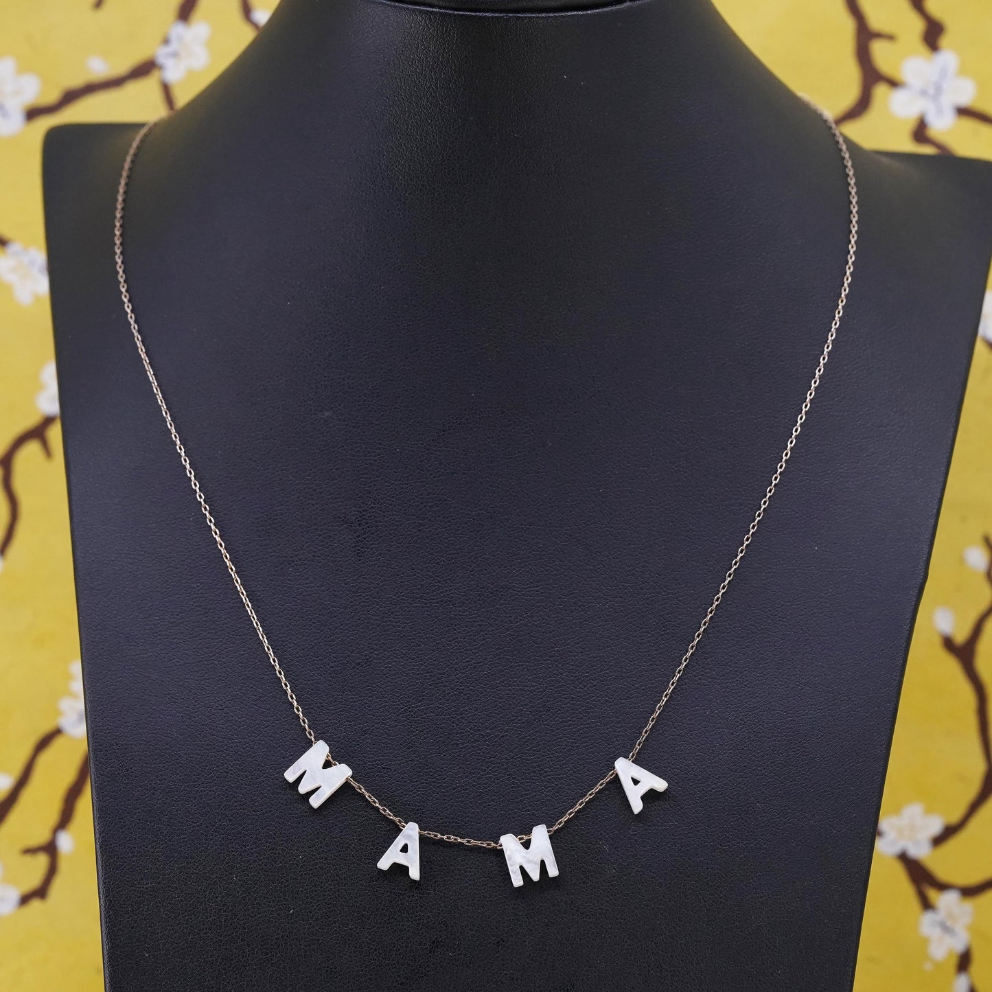 17+2", vermeil gold over Sterling silver necklace, 925 circle MOP MAMA pendant