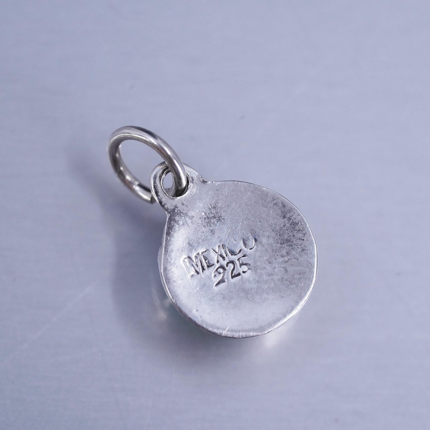 Vintage Sterling silver charm, 925 circle tag with calsilica inlay