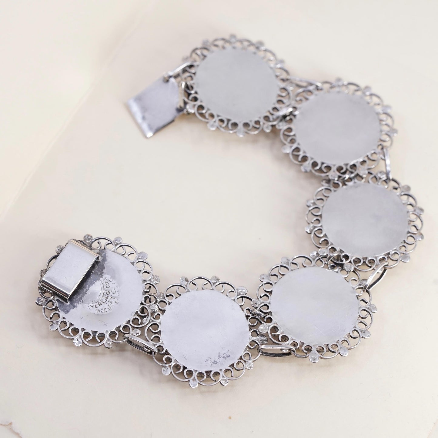 6.5” Mexican Sterling 925 Silver Black Onyx Panel Star Bracelet, Hecho En Taxco