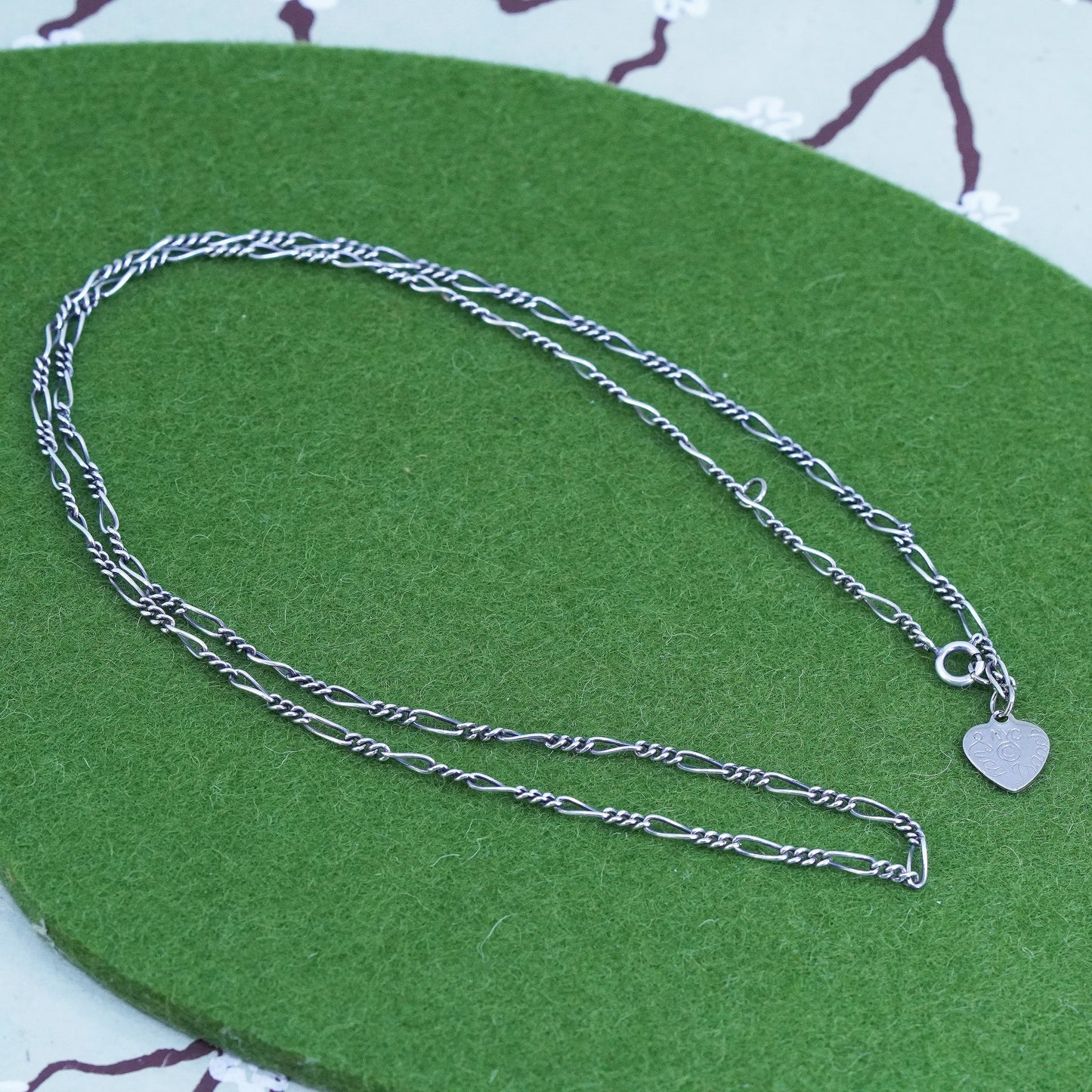 24", 3mm, Vintage sterling silver figaro chain, bold 925 men's necklace