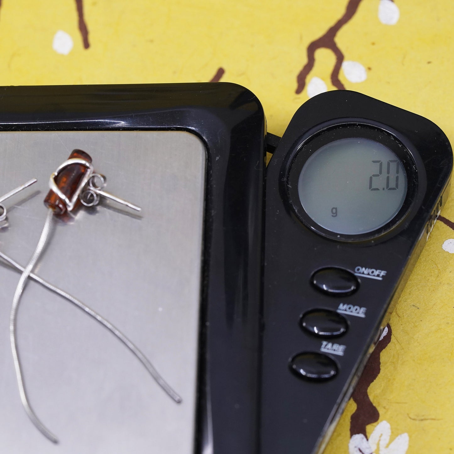 Vintage Sterling 925 silver handmade earrings with Amber and snake chain