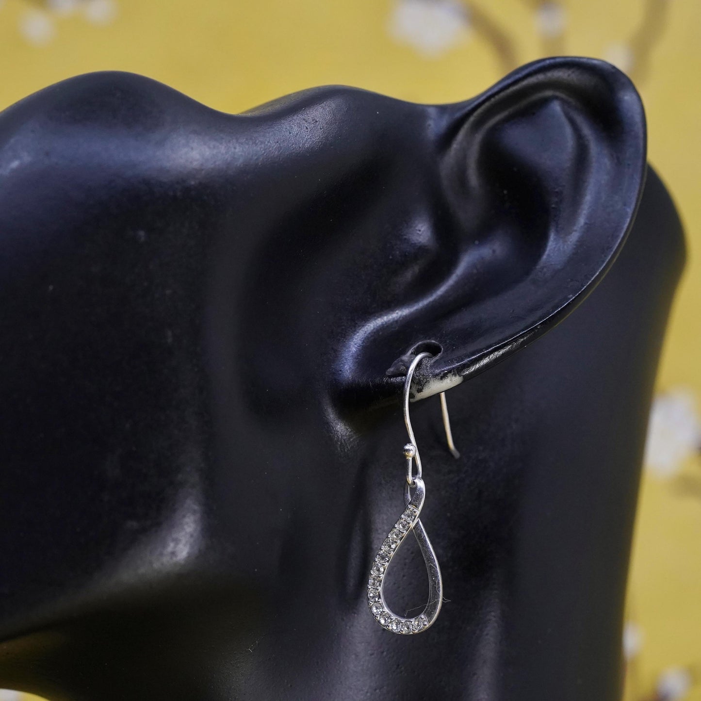 Vintage Sterling 925 silver handmade teardrop earrings with CZ