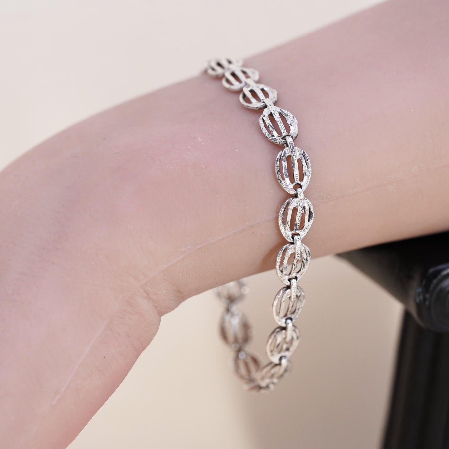 7", vintage sterling 925 silver handmade tennis shell bracelet