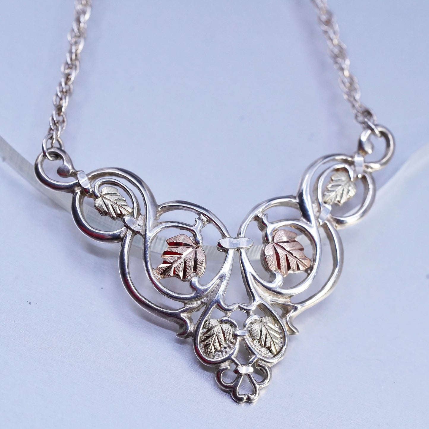 18” Black Hills Co CCO Sterling 925 silver necklace 12K rose gold grape vines
