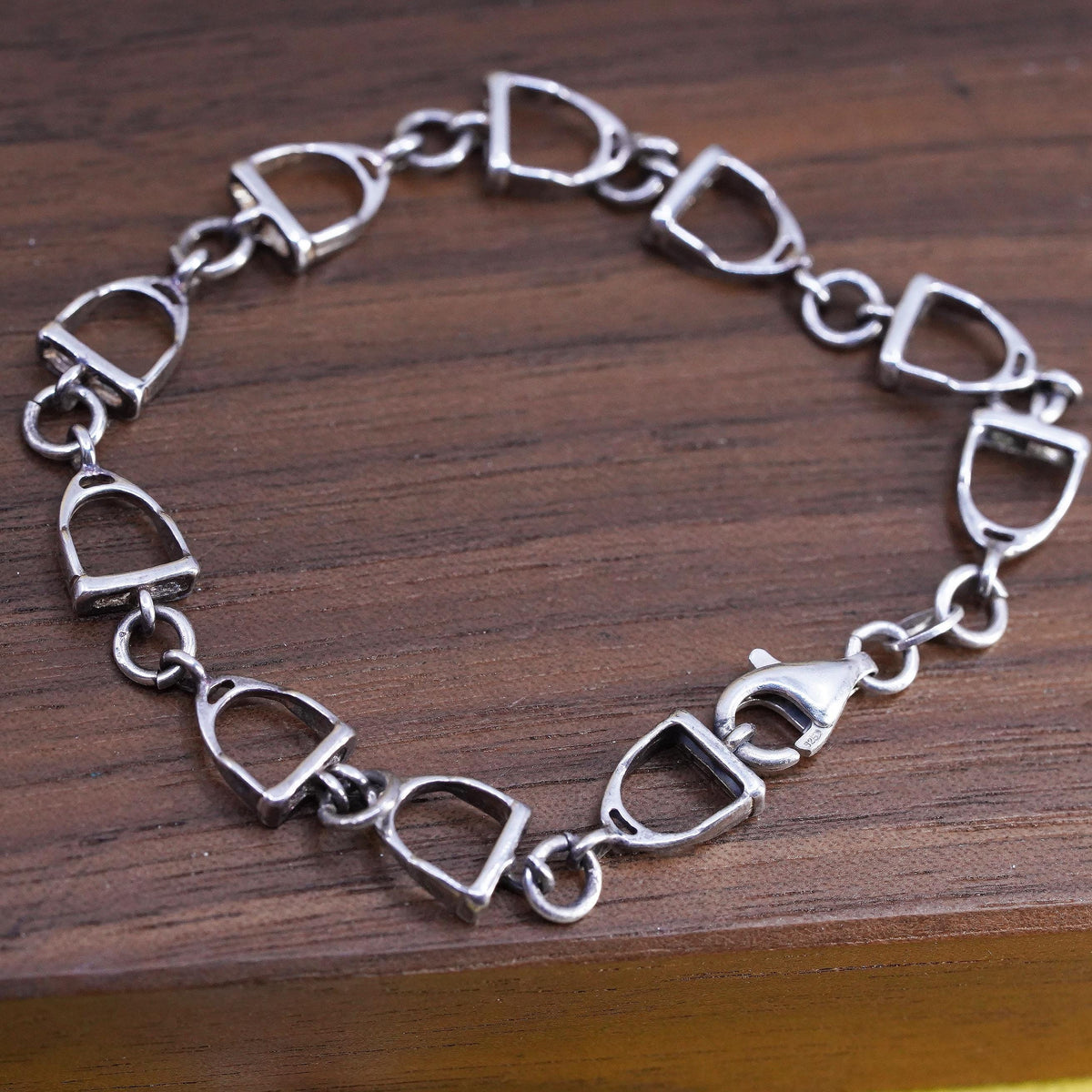 6.5”, Sterling 925 Silver Equestrian Stirrup Bracelet Horse Riding Jewelry