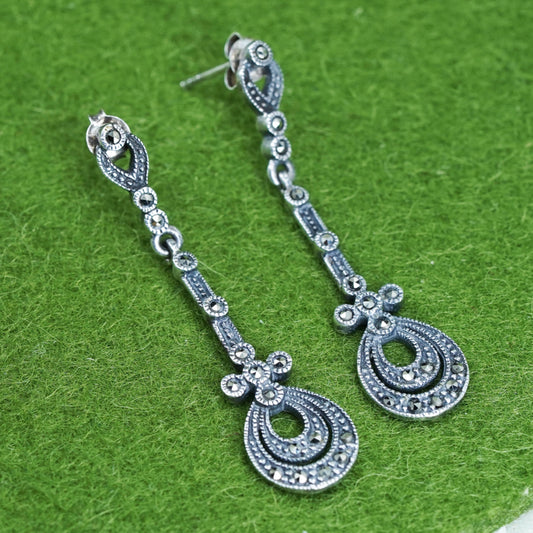 Vintage Sterling silver handmade earrings, 925 teardrop with marcasite
