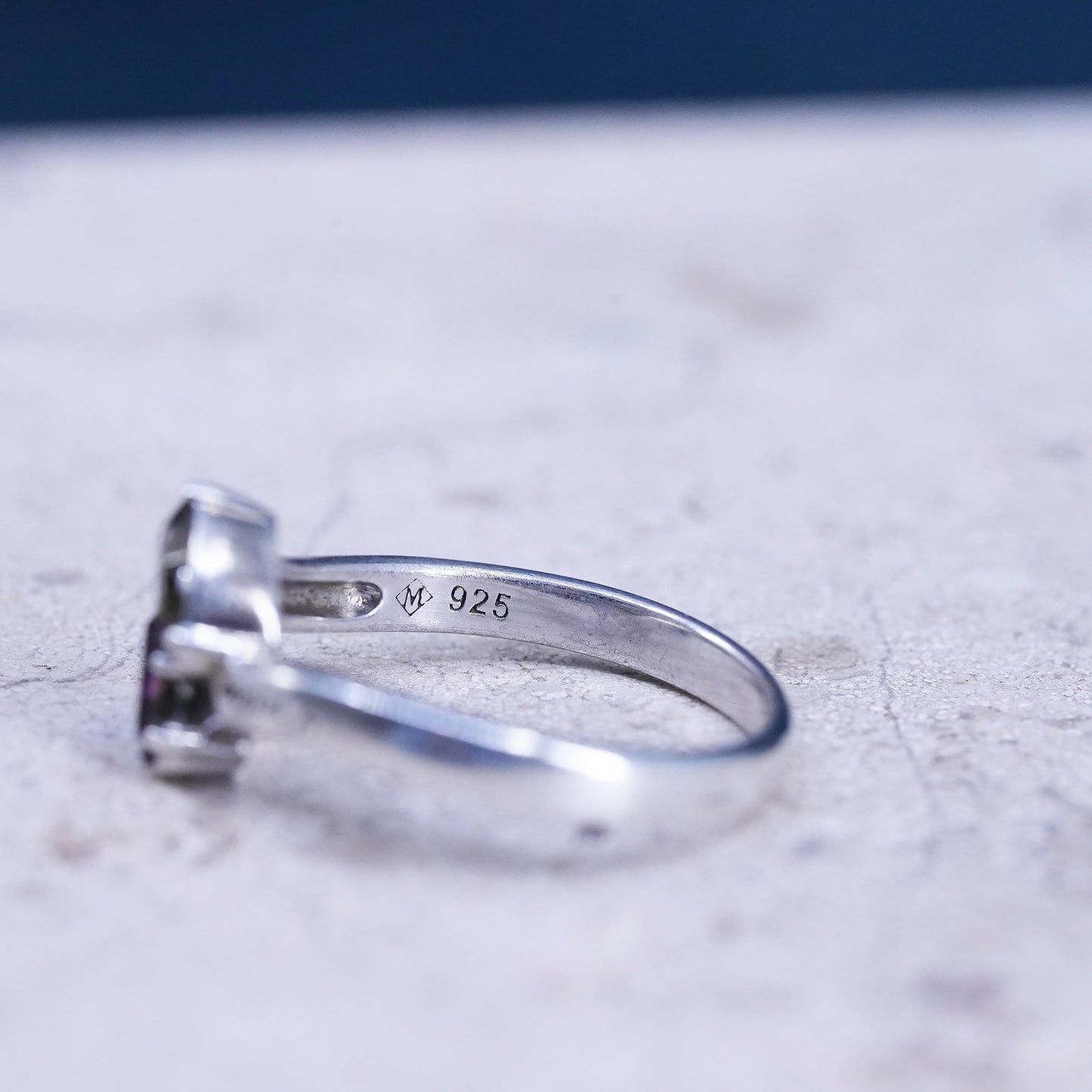 Size 7, vintage sterling 925 silver handmade ring with crystal, engagement ring