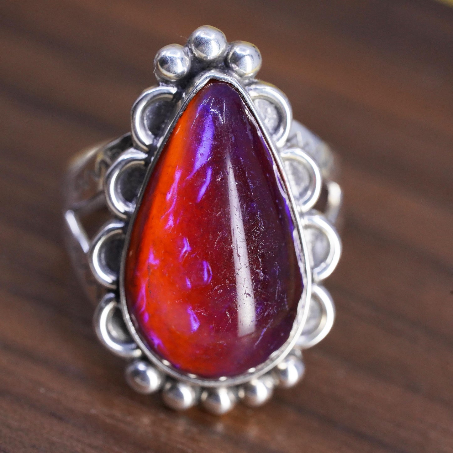 Size 8.5, VTG Native American Sterling 925 silver ring teardrop dragons breath