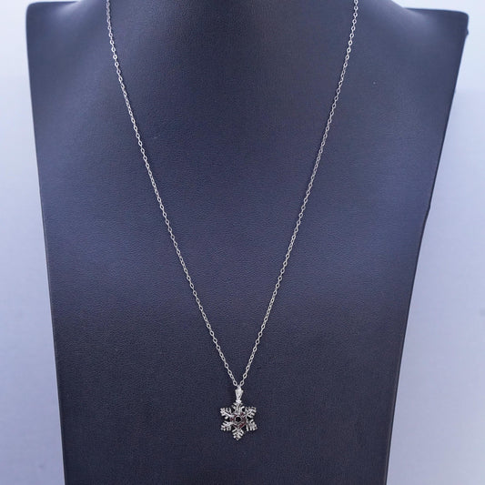 19" 1mm, vintage Sterling 925 silver circle chain necklace w/ snowflake pendant