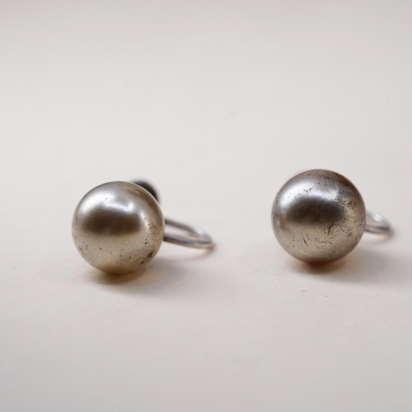 Vintage sterling 925 silver handmade earrings screw back with faux pearl