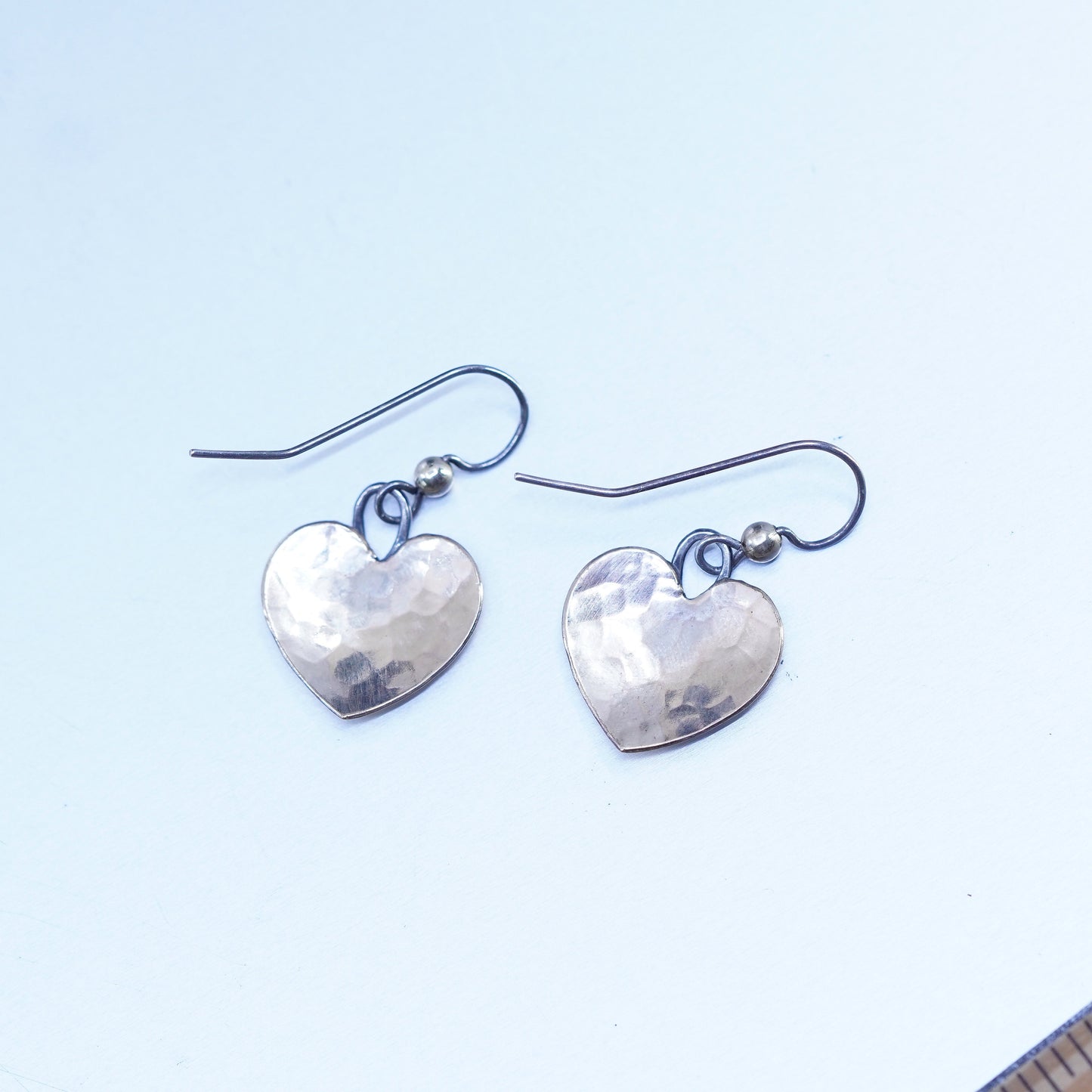 Vintage two tone Sterling 925 silver handmade earrings with heart disc