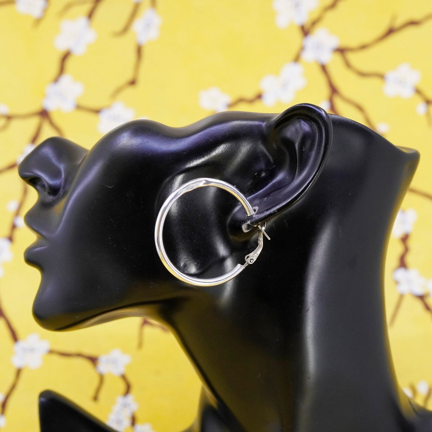 1.5”, (Dented) Sterling silver handmade hoop earrings, 925 huggie