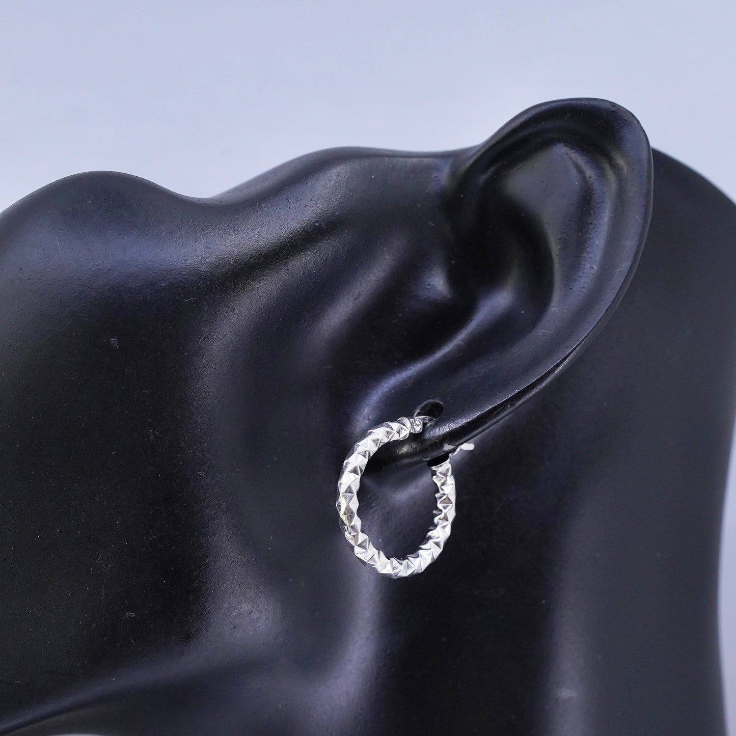 0.75”, vintage Sterling silver handmade earrings, textured 925 hoops