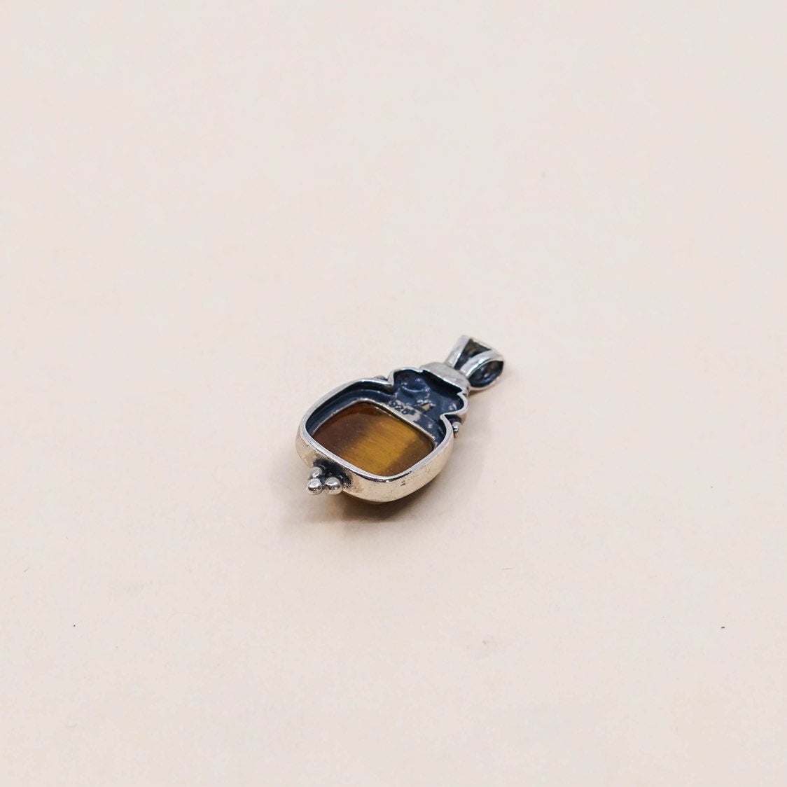 Vintage sterling silver with golden tiger eye, solid 925 silver pendant