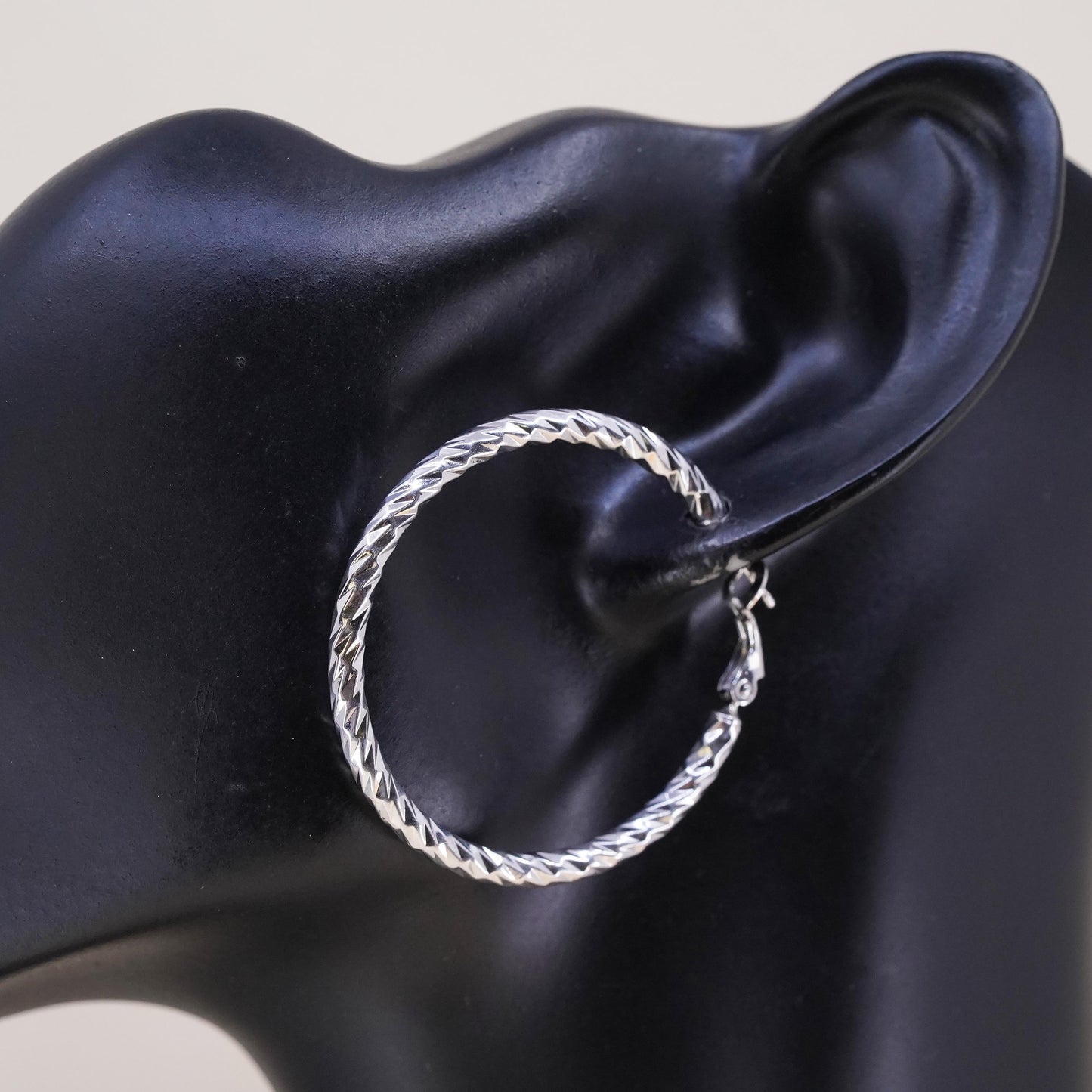 1.5", Vintage sterling 925 silver loop single earring, textured primitive hoop
