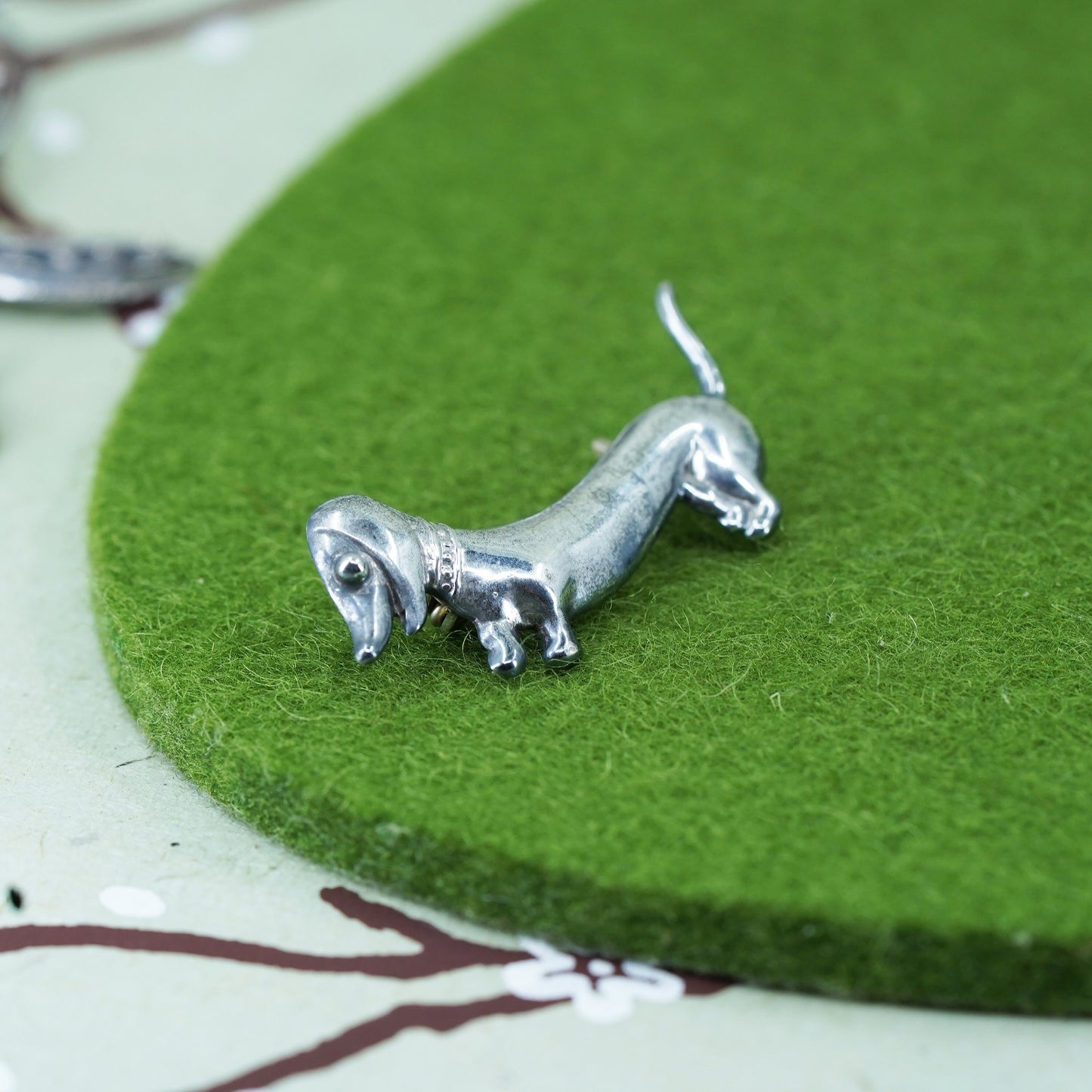 Vintage sterling silver handmade brooch, 925 dachshund dog pin